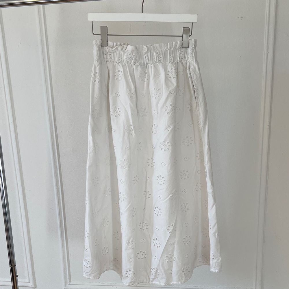 Elegant White Eyelet Midi Skirt